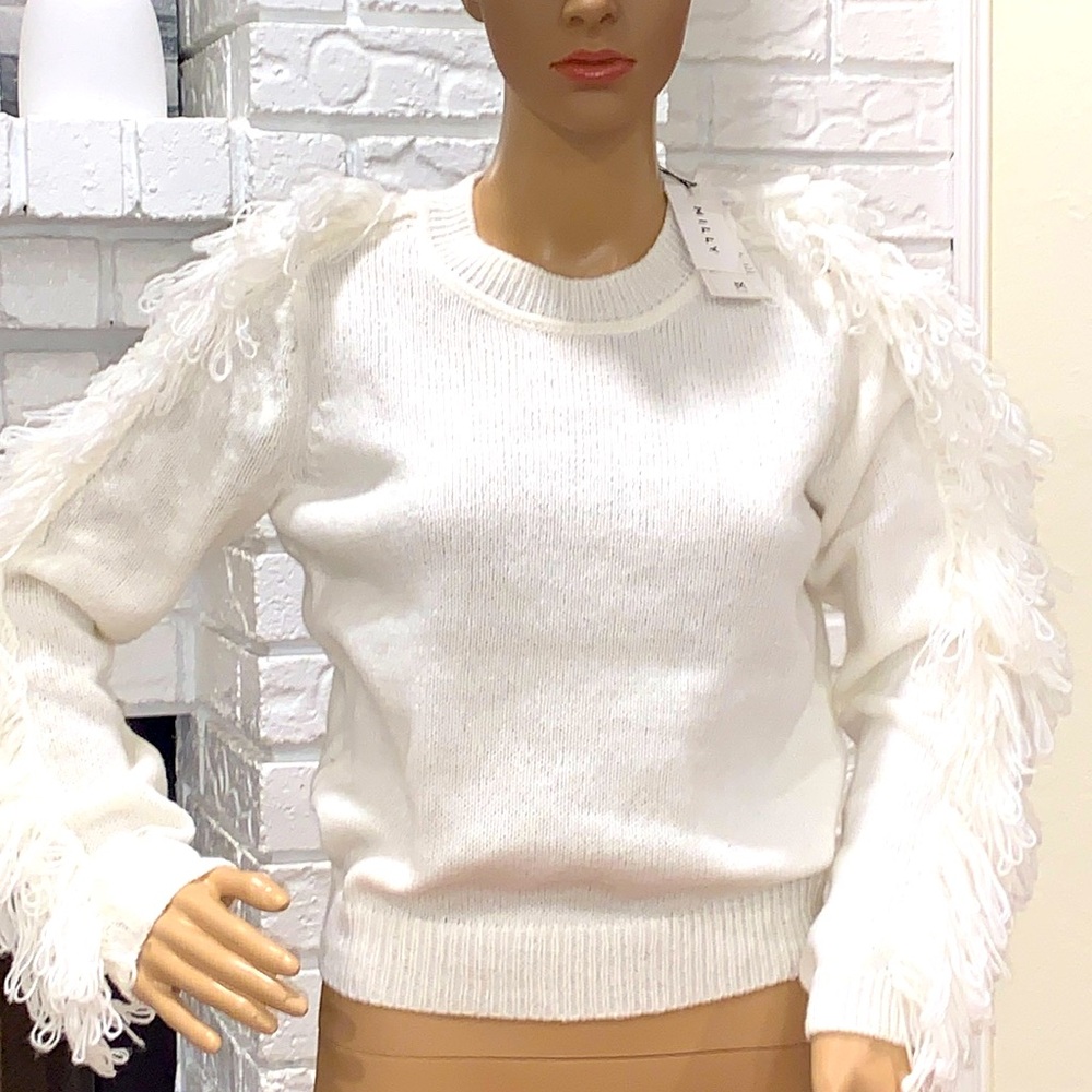 Millie Crewneck Fringe Sleeve Sweater Small New!